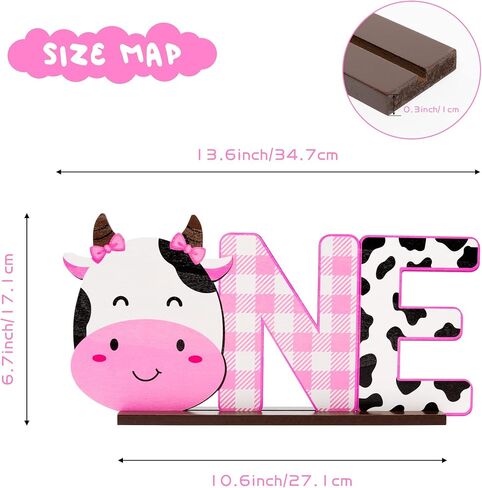 بانتايد لافتة خشبية على شكل بقرة وحرف واحد، قطعة مركزية للطاولة للبنات الصغيرات، ديكور عيد الميلاد الاول بتصميم بقرة بلون زهري، لوازم حفلات استقبال المولود الجديد، دعائم تصوير تحطيم الكيك in Kuwait