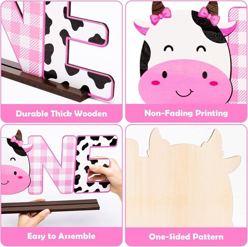 بانتايد لافتة خشبية على شكل بقرة وحرف واحد، قطعة مركزية للطاولة للبنات الصغيرات، ديكور عيد الميلاد الاول بتصميم بقرة بلون زهري، لوازم حفلات استقبال المولود الجديد، دعائم تصوير تحطيم الكيك in Kuwait