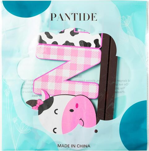 بانتايد لافتة خشبية على شكل بقرة وحرف واحد، قطعة مركزية للطاولة للبنات الصغيرات، ديكور عيد الميلاد الاول بتصميم بقرة بلون زهري، لوازم حفلات استقبال المولود الجديد، دعائم تصوير تحطيم الكيك in Kuwait