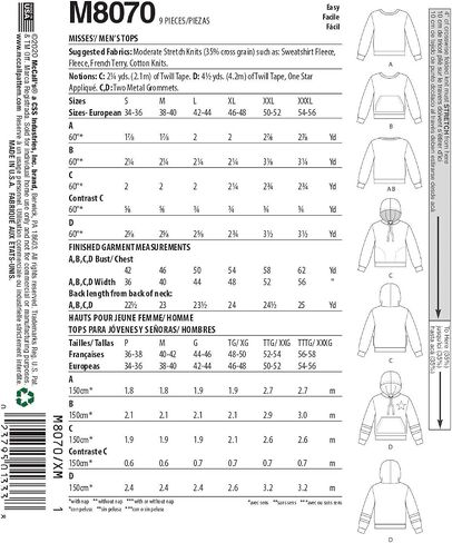 قمصان رجالية من McCall's Pattern M8070XM Misse's and Men مقاس XM (SML-MED-LRG)، متعددة in Saudi Arabia