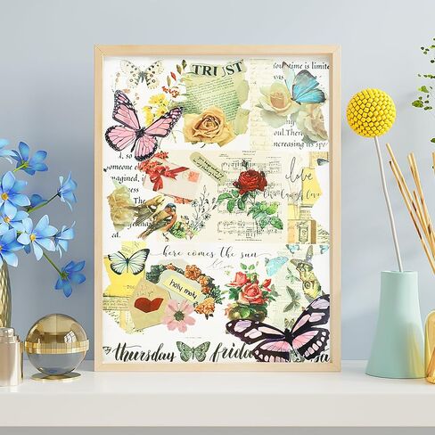 شريط واشي عتيق من QVMKWL 18 لفة مع 40 قطعة من ملصقات الفراشة و30 قطعة من ملصقات الزهور، وأشرطة زخرفية قابلة للكتابة لسجلات القصاصات، ومستلزمات المجلات غير المرغوب فيها (عتيقة) in Kuwait