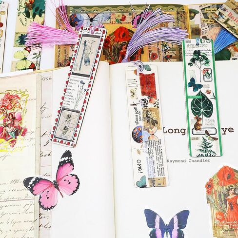 شريط واشي عتيق من QVMKWL 18 لفة مع 40 قطعة من ملصقات الفراشة و30 قطعة من ملصقات الزهور، وأشرطة زخرفية قابلة للكتابة لسجلات القصاصات، ومستلزمات المجلات غير المرغوب فيها (عتيقة) in Kuwait