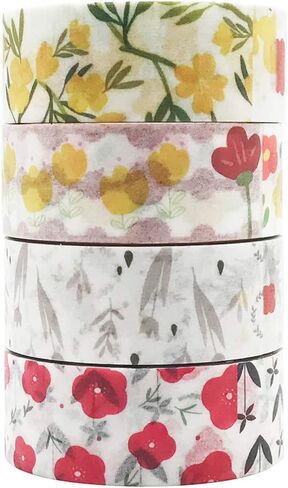 مجموعة أشرطة إخفاء واشي من EnYan، 4 لفات، شريط زهور خريفي طبيعي قابل للكتابة للديكور الياباني للحرف اليدوية اليدوية ومخططي مجلة الرصاص in Kuwait