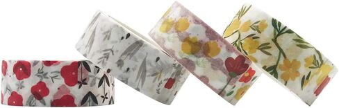 مجموعة أشرطة إخفاء واشي من EnYan، 4 لفات، شريط زهور خريفي طبيعي قابل للكتابة للديكور الياباني للحرف اليدوية اليدوية ومخططي مجلة الرصاص in Kuwait