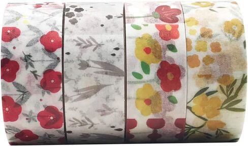 مجموعة أشرطة إخفاء واشي من EnYan، 4 لفات، شريط زهور خريفي طبيعي قابل للكتابة للديكور الياباني للحرف اليدوية اليدوية ومخططي مجلة الرصاص in Kuwait