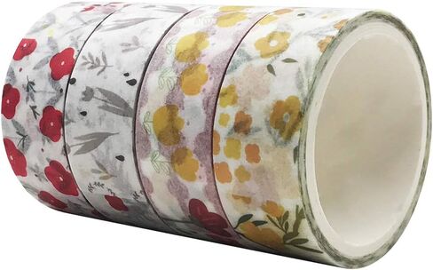 مجموعة أشرطة إخفاء واشي من EnYan، 4 لفات، شريط زهور خريفي طبيعي قابل للكتابة للديكور الياباني للحرف اليدوية اليدوية ومخططي مجلة الرصاص in Kuwait