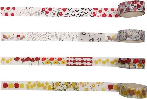 مجموعة أشرطة إخفاء واشي من EnYan، 4 لفات، شريط زهور خريفي طبيعي قابل للكتابة للديكور الياباني للحرف اليدوية اليدوية ومخططي مجلة الرصاص in Kuwait