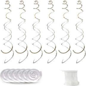 30 Pieces Silver Hanging Swirl Party Decorations Foil Decorations Ceiling Swirl Spiral Hanging Plastic Streamer for Ceiling Birthday Graduation Wedding Celebration Baby Shower Party Supply