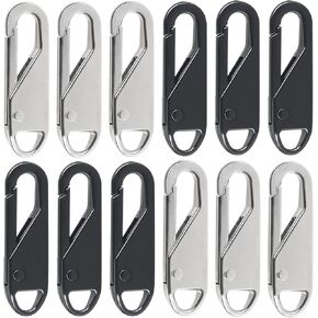 Zipper Pull Replacement, 12PCS Metal Zipper Pull Tabs Detachable Zipper Repair Kit for Luggage Backpacks Purse (Silver, Black) in Kuwait
