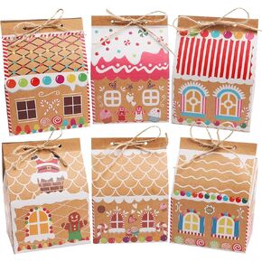SULOLI 24 Pcs Christmas Kraft Paper Gift Boxes, Xmas Candy House Style Goodies Treat Bags for Christmas Party Favor in Kuwait