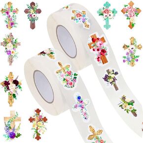 1000 Pieces Floral Religious Stickers Christian Stickers Floral Crossing Stickers Colorful Floral Catholic Sticker Roll mi bautizo Stickers for Envelope Seals DIY Crafts Religious Party Decoration in Saudi Arabia