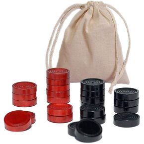 WE Games Checkers Pieces Only, Wooden Checker Board Game Pieces, 24 Red and Black Stackable Pieces, Drawstring Storage Bag, 1.062 Diameter