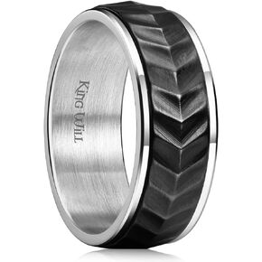 King Will Black Silver Gold Mens Spinner Anxiety Fidget Ring 8mm Stainless Steel Wire Mesh Chain Woven Mesh/Tire Stripe/Groove Ring for Stress Relieving