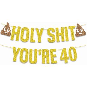 Birthday Decorations Women Men Gold Glitter Birthday Party Decor,Holy Shit You're 40 50 60 Birthday Banner Party Decoration,Funny Banner Party Supplies (Gold 60th)