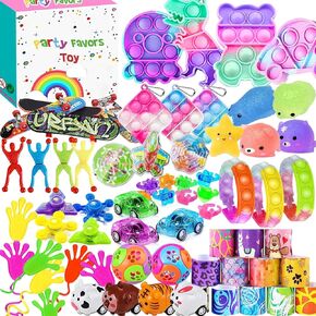 Aibequ 69 Pcs Party Favors for Kids 4-8-12,Pop Fidget Treasure Box Toys for Classroom Prizes,Pinata Filler Stuffers,Prize Box Toys,Treasure Chest for Kids Prizes,Bulk Small Toys in Kuwait