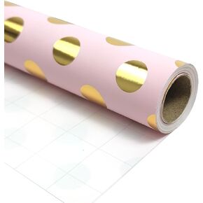 LDGOOAEL لفافة ورق تغليف صغيرة قصيرة - تصميم ذو وجهين (17 بوصة × 120 بوصة) - نقاط من رقائق الذهب على اللون الوردي الصغير للعطلات، والكريسماس، وأعياد الميلاد، والزفاف، وحفلات استقبال الطفل in Kuwait