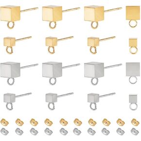 UNICRAFTALE 30pcs 3 Colors 304 Stainless Steel Earring Findings Flat Plate Oval Shape Earrings Silver Gold Rose Gold Color Ear Studs Metal Earrings for DIY Jewelry Making Pin 0.8mm