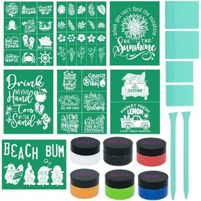 DGAGA 19PCS Silk Screen Stencils and Chalk Paste,Summer Self Adhesive Silk Screen Stencils Reusable,Sea Ocean Mesh Stencil for Chalk Paint Screen Printing Stencils for Painting on Wood,Wall,Fabric