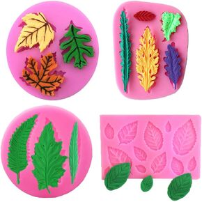Set of 4 Assorted Leaf Fondant Silicone Mold,LQQDD Leaf Candy Mold for Cake Decoration, Cupcake Topper,Sugarcraft,Polymer Clay, Soap Wax Making Crafting Projects in Kuwait