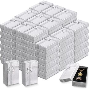 72 Pcs Jewelry Gift Box Set Small Gift Boxes Cardboard Paper Jewelry Boxes Packaging Empty Gift Boxes with Lids Ribbon Bowknot for Rings Earrings Bracelet Necklace Boxes, 2 x 3.1 x 1.1 Inch (Silver)