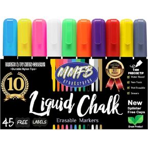 MMFB Arts & Crafts Chalk Markers - Liquid Chalk Paint Pens for Businesses, Restaurants, School, Blackboard, Window, Erasable, Non-Toxic, Water-Based, Reversible Tips Markers (8 pack Metallic 5mm)