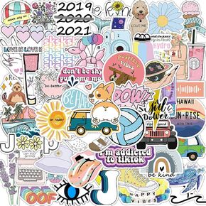 Cute Water Bottle Stickers 50PCS Aesthetic Kawaii Stickers VSCO Girl Waterproof Stickers for Laptop Car Phone Hydro Flask Trendy Stickers for Adults Teens in Kuwait