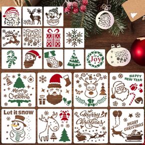 استنسل الكريسماس من 20 قطعة، لوحة على شريحة خشبية بلاستيكية لتزيين المنزل والنافذة والزجاج والباب والسيارة والخشب، ندفة الثلج مقاس 7×7 انش و3×3 انش in Kuwait
