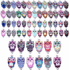 MANLOUFUSHI 30 Pcs Alloy Animal Charms Colorful Printing Owl Enamel Charms Pendant DIY Connector Charm Jewelry Making Crafting Accessories for Necklace Bracelet Earring in Kuwait