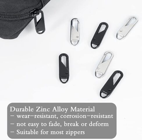 Zipper Pull Replacement, 12PCS Metal Zipper Pull Tabs Detachable Zipper Repair Kit for Luggage Backpacks Purse (Silver, Black) in Kuwait
