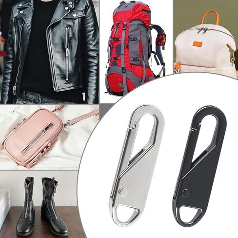 Zipper Pull Replacement, 12PCS Metal Zipper Pull Tabs Detachable Zipper Repair Kit for Luggage Backpacks Purse (Silver, Black) in Kuwait