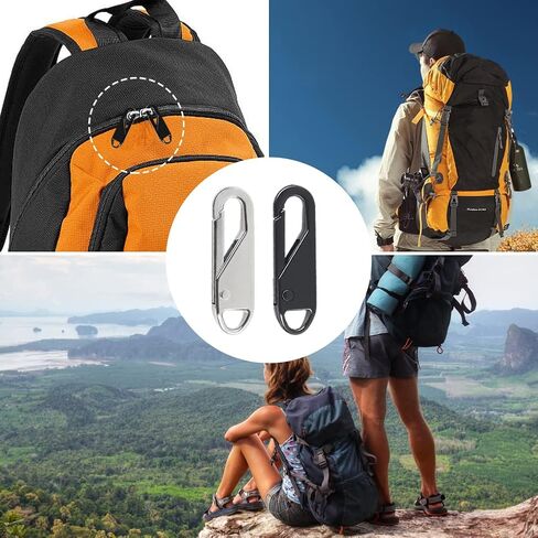 Zipper Pull Replacement, 12PCS Metal Zipper Pull Tabs Detachable Zipper Repair Kit for Luggage Backpacks Purse (Silver, Black) in Kuwait