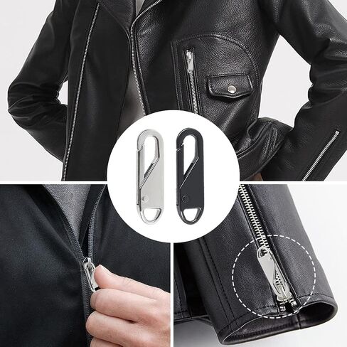 Zipper Pull Replacement, 12PCS Metal Zipper Pull Tabs Detachable Zipper Repair Kit for Luggage Backpacks Purse (Silver, Black) in Kuwait