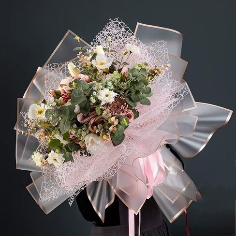 DecorGarden 60 Sheets Gold Edge Fresh Flower Wrapping Paper, Waterproof Flower Bouquet Wrapping Paper, DIY Crafts, Gift Packaging, 22.8 * 22.8 Inches, (Black, 60PCS) in Kuwait