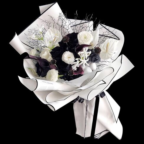 DecorGarden 60 Sheets Gold Edge Fresh Flower Wrapping Paper, Waterproof Flower Bouquet Wrapping Paper, DIY Crafts, Gift Packaging, 22.8 * 22.8 Inches, (Black, 60PCS) in Kuwait