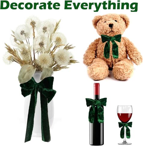 شريط مخملي أخضر 2 لفة 2 ياردة × 2 بوصة شريط مخملي متوتر لعيد الميلاد لتغليف الهدايا، شريط مخملي عتيق لتزيين إكليل شجرة عيد الميلاد، باقة زهور، مقطع فيونكة شعر، حرفة يدوية (أخضر) in Kuwait