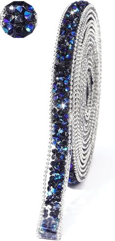 Rhinestone Ribbon 3 Yards Self Adhesive Rhinestone Strips Diamond Ribbon Sticker Crystal Roll Glitter Bling Rhinestones Tape for Crafting DIY Art Decoration (Silver Ribbon,0.6 Inch) in Kuwait