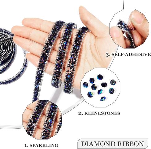 Rhinestone Ribbon 3 Yards Self Adhesive Rhinestone Strips Diamond Ribbon Sticker Crystal Roll Glitter Bling Rhinestones Tape for Crafting DIY Art Decoration (Silver Ribbon,0.6 Inch) in Kuwait