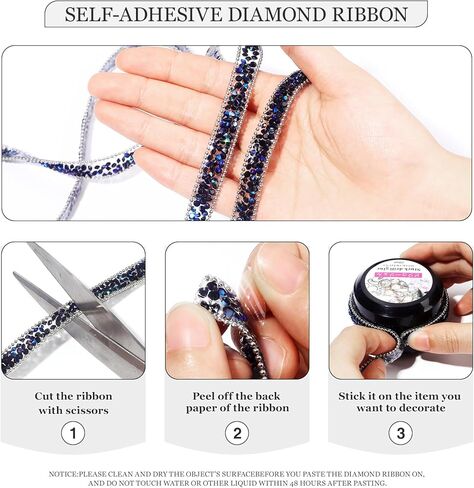 Rhinestone Ribbon 3 Yards Self Adhesive Rhinestone Strips Diamond Ribbon Sticker Crystal Roll Glitter Bling Rhinestones Tape for Crafting DIY Art Decoration (Silver Ribbon,0.6 Inch) in Kuwait