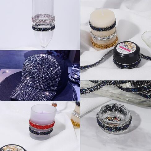 Rhinestone Ribbon 3 Yards Self Adhesive Rhinestone Strips Diamond Ribbon Sticker Crystal Roll Glitter Bling Rhinestones Tape for Crafting DIY Art Decoration (Silver Ribbon,0.6 Inch) in Kuwait