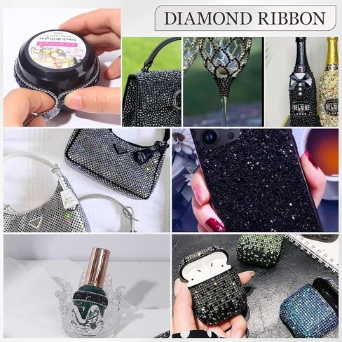 Rhinestone Ribbon 3 Yards Self Adhesive Rhinestone Strips Diamond Ribbon Sticker Crystal Roll Glitter Bling Rhinestones Tape for Crafting DIY Art Decoration (Silver Ribbon,0.6 Inch) in Kuwait