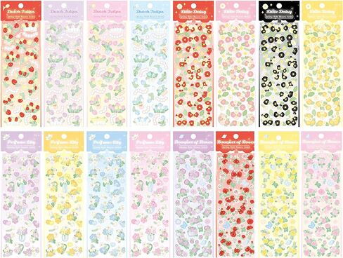 16 ورقة ملونة زهرة ديكو ملصقات مجموعة، لطيف القصاصات ملصقات زهرة DIY الحرفية ملصقات ملونة بريق ملصقات ذاتية اللصق للفنون بطاقة معايدة القصاصات، ديكور DIY in Kuwait