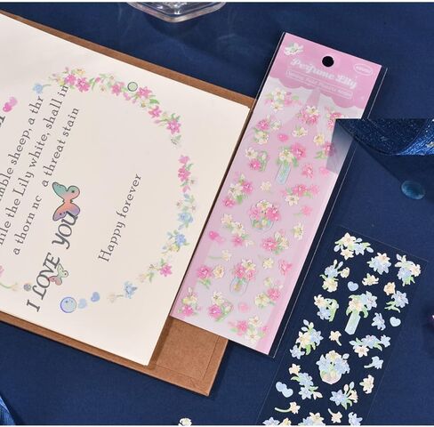 16 ورقة ملونة زهرة ديكو ملصقات مجموعة، لطيف القصاصات ملصقات زهرة DIY الحرفية ملصقات ملونة بريق ملصقات ذاتية اللصق للفنون بطاقة معايدة القصاصات، ديكور DIY in Kuwait