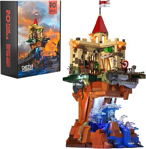 مجموعة مكعبات بناء الإضاءة من فانفول - مجموعة بناء ضوء LED قلعة على الجرف مجموعة من 1044 قطعة للبالغين والمراهقين in Kuwait