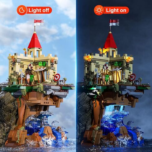 مجموعة مكعبات بناء الإضاءة من فانفول - مجموعة بناء ضوء LED قلعة على الجرف مجموعة من 1044 قطعة للبالغين والمراهقين in Kuwait