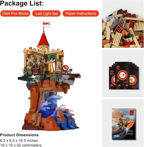 مجموعة مكعبات بناء الإضاءة من فانفول - مجموعة بناء ضوء LED قلعة على الجرف مجموعة من 1044 قطعة للبالغين والمراهقين in Kuwait