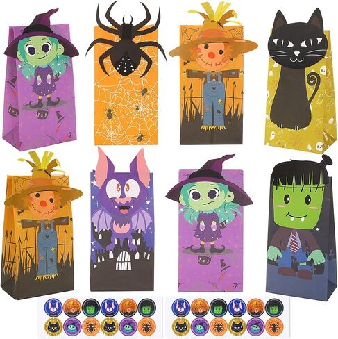 FEBSNOW 24 Pieces Christmas Gift Bags with 24 Pieces Stickers,Christmas Candy Treat Bags,Xmas Cookies Goody Wrapping Bags,Craft Paper Bags for Holiday Partty Favors in Saudi Arabia