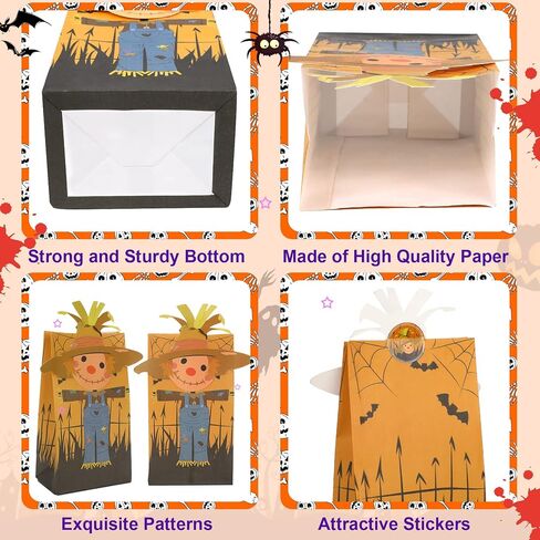 FEBSNOW 24 Pieces Christmas Gift Bags with 24 Pieces Stickers,Christmas Candy Treat Bags,Xmas Cookies Goody Wrapping Bags,Craft Paper Bags for Holiday Partty Favors in Saudi Arabia