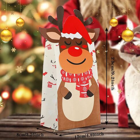 FEBSNOW 24 Pieces Christmas Gift Bags with 24 Pieces Stickers,Christmas Candy Treat Bags,Xmas Cookies Goody Wrapping Bags,Craft Paper Bags for Holiday Partty Favors in Saudi Arabia