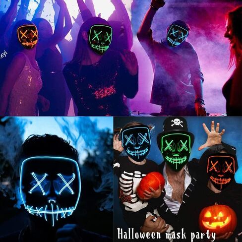 قناع Digcreat Halloween المتوهج، أقنعة مضيئة LED للهدايا، والمهرجانات، وحفلات الهالوين in Kuwait