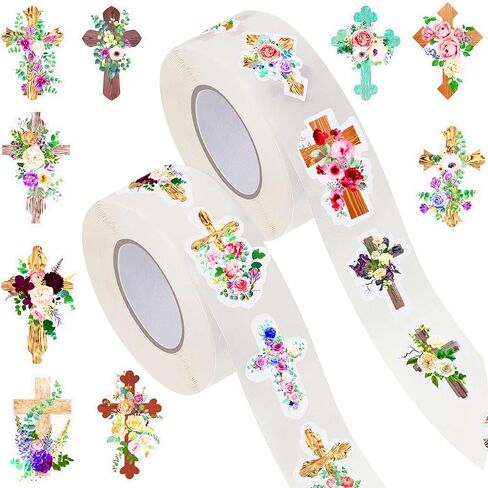 1000 Pieces Floral Religious Stickers Christian Stickers Floral Crossing Stickers Colorful Floral Catholic Sticker Roll mi bautizo Stickers for Envelope Seals DIY Crafts Religious Party Decoration in Saudi Arabia